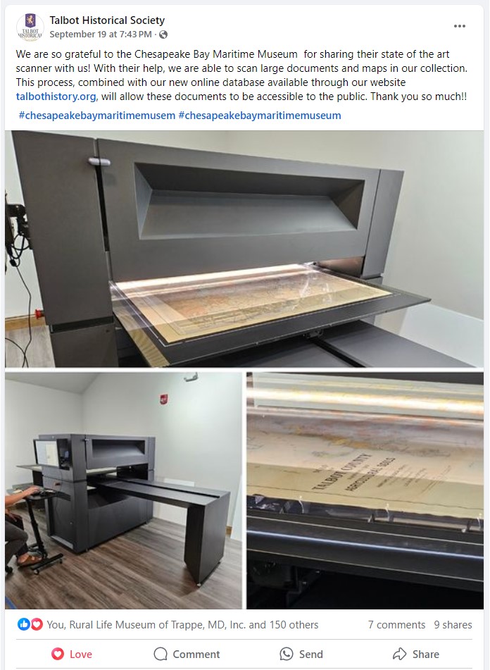 Large format scanner for fragile documents Facebook post form Talbot Historical Society