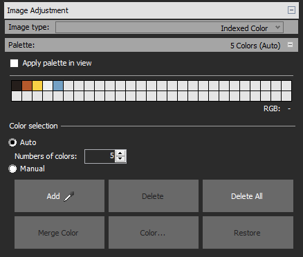 Nextimage 6 tools, Color palette